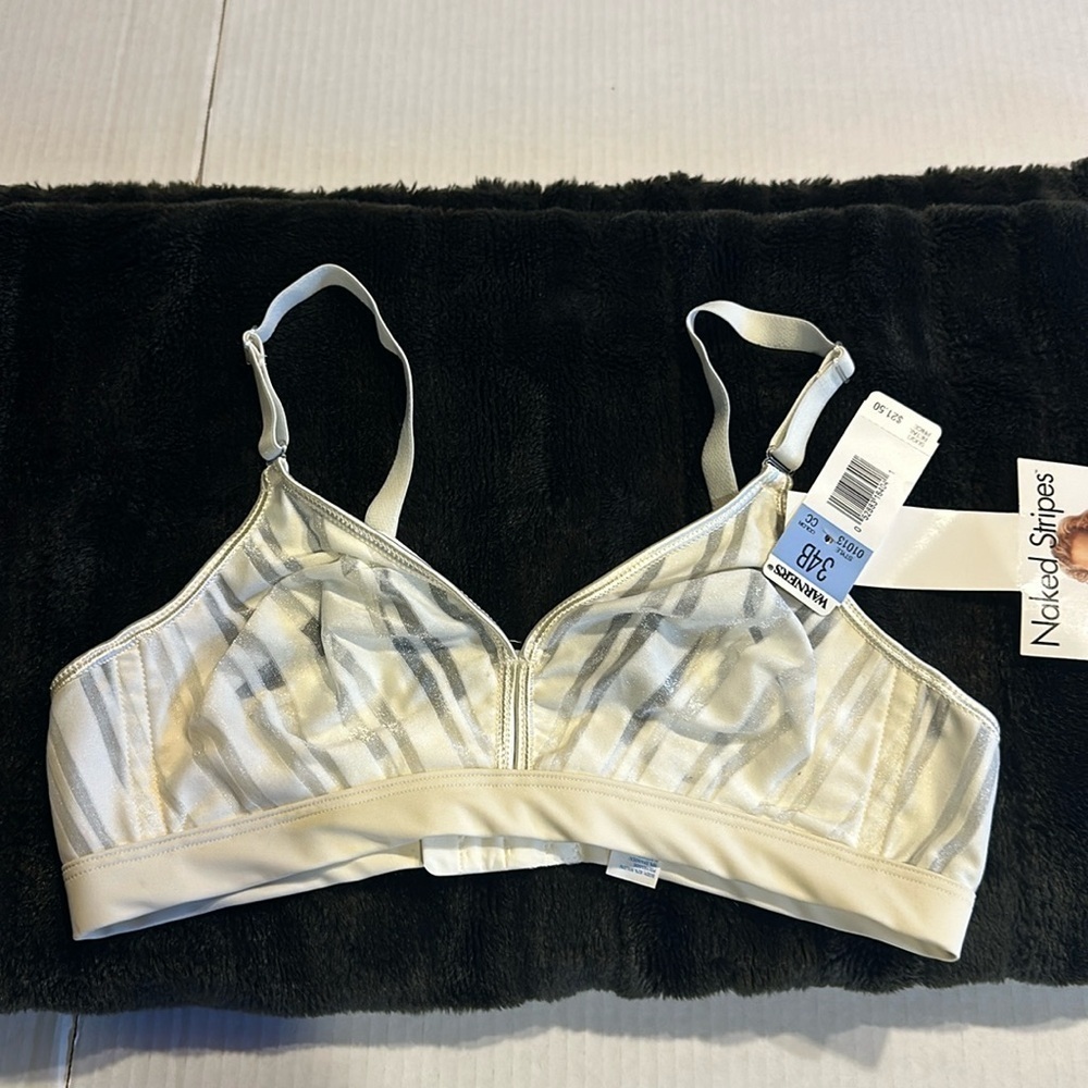 NWT Naked Stripes Warmer’s 34B vanilla bra with stripes clasp back no underwire